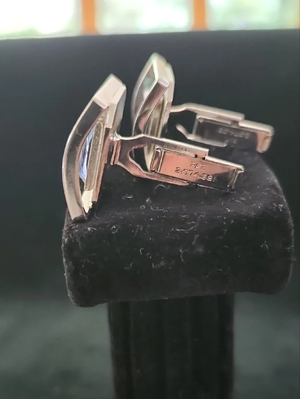 Mid Century Geometric Hematite & Silver Tone 3D Trim Cufflinks
